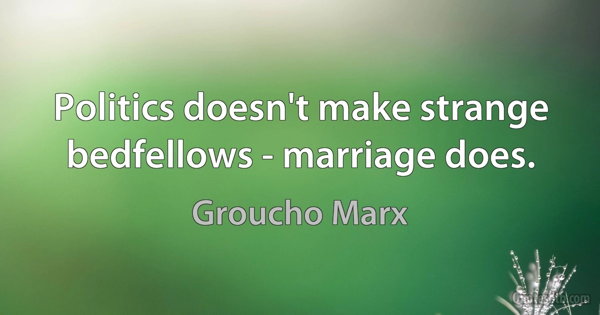 Politics doesn't make strange bedfellows - marriage does. (Groucho Marx)