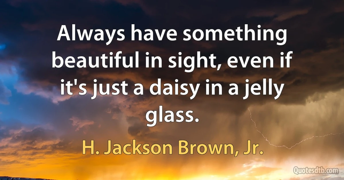 Always have something beautiful in sight, even if it's just a daisy in a jelly glass. (H. Jackson Brown, Jr.)