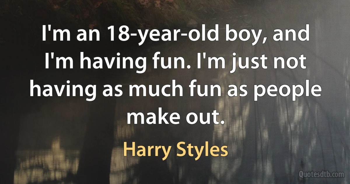 I'm an 18-year-old boy, and I'm having fun. I'm just not having as much fun as people make out. (Harry Styles)