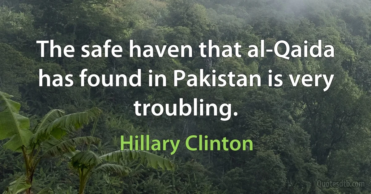 The safe haven that al-Qaida has found in Pakistan is very troubling. (Hillary Clinton)