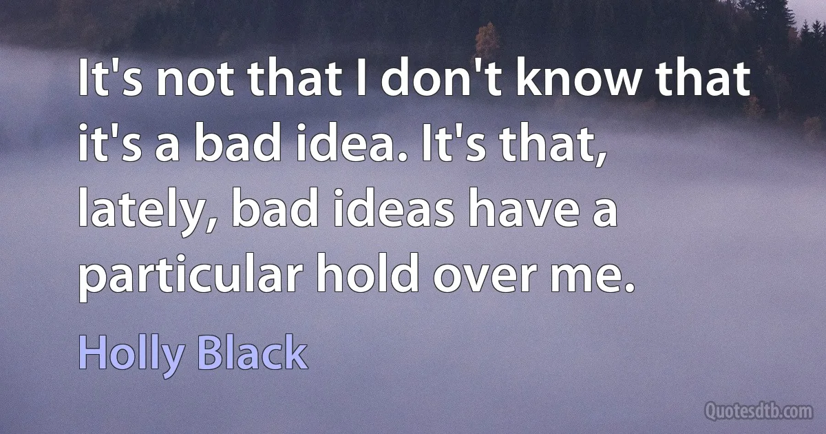 It's not that I don't know that it's a bad idea. It's that, lately, bad ideas have a particular hold over me. (Holly Black)