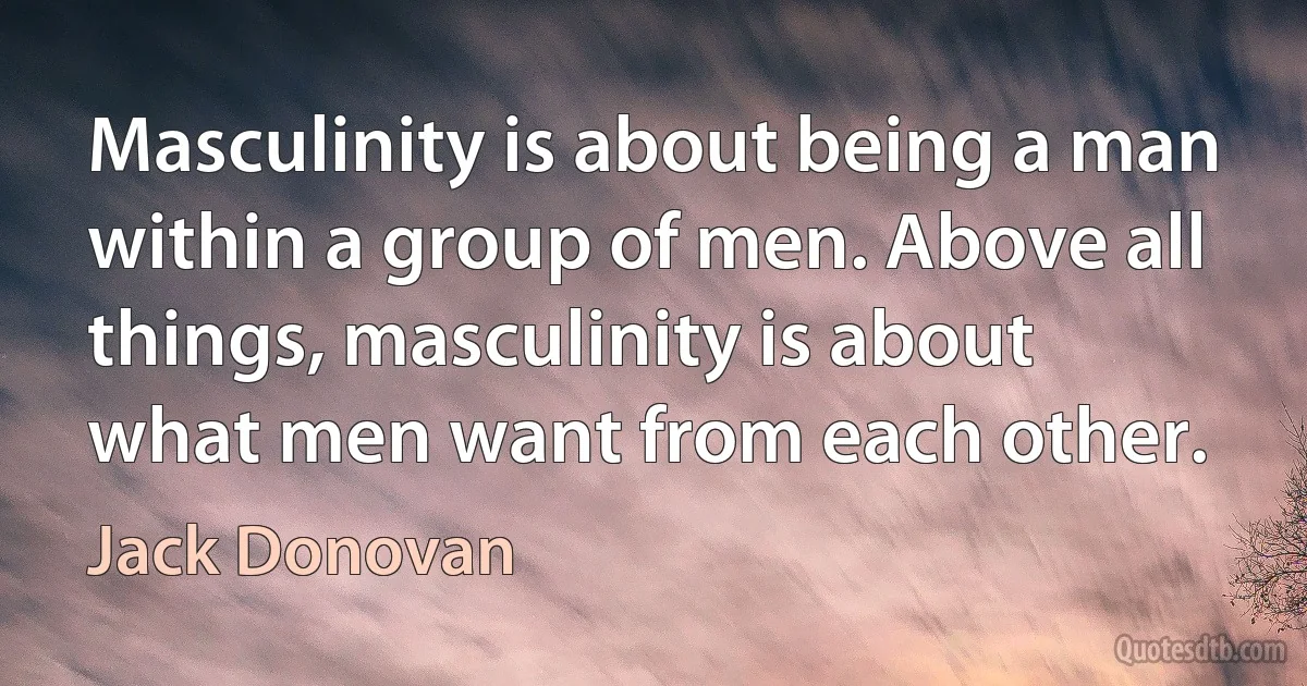 Masculinity is about being a man within a group of men. Above all things, masculinity is about what men want from each other. (Jack Donovan)