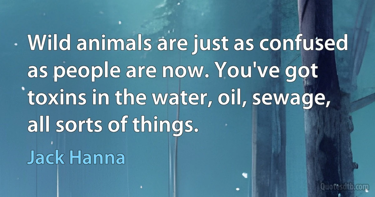 Wild animals are just as confused as people are now. You've got toxins in the water, oil, sewage, all sorts of things. (Jack Hanna)