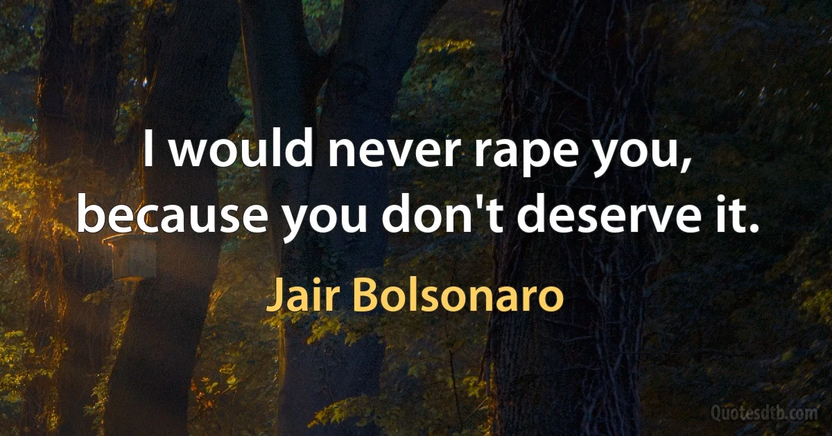 I would never rape you, because you don't deserve it. (Jair Bolsonaro)