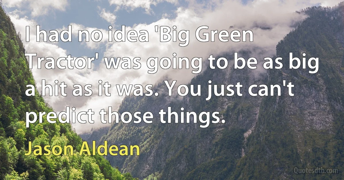 I had no idea 'Big Green Tractor' was going to be as big a hit as it was. You just can't predict those things. (Jason Aldean)