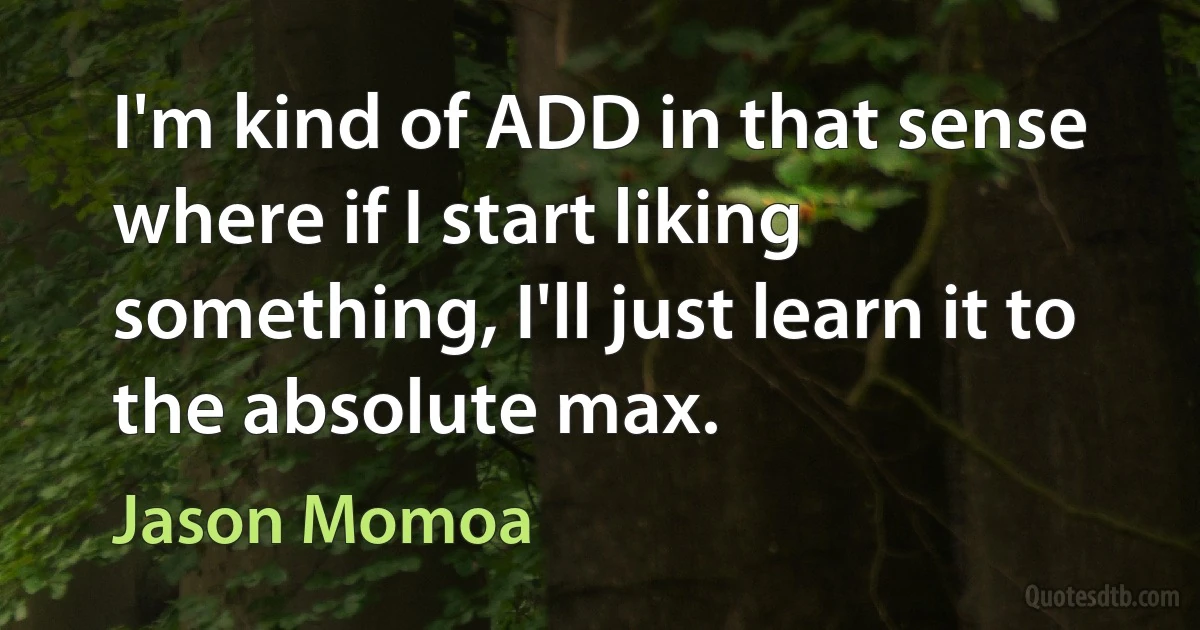 I'm kind of ADD in that sense where if I start liking something, I'll just learn it to the absolute max. (Jason Momoa)