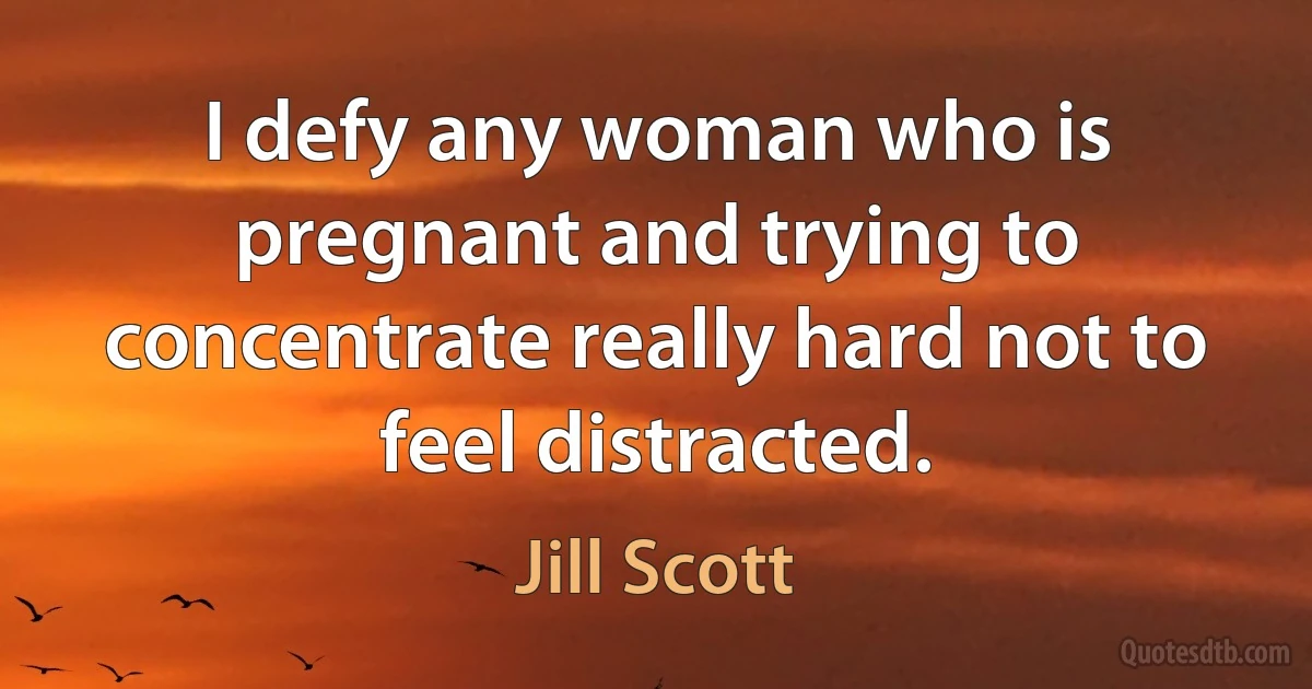 I defy any woman who is pregnant and trying to concentrate really hard not to feel distracted. (Jill Scott)