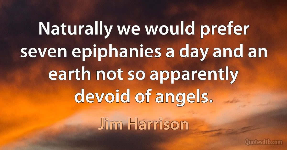 Naturally we would prefer seven epiphanies a day and an earth not so apparently devoid of angels. (Jim Harrison)