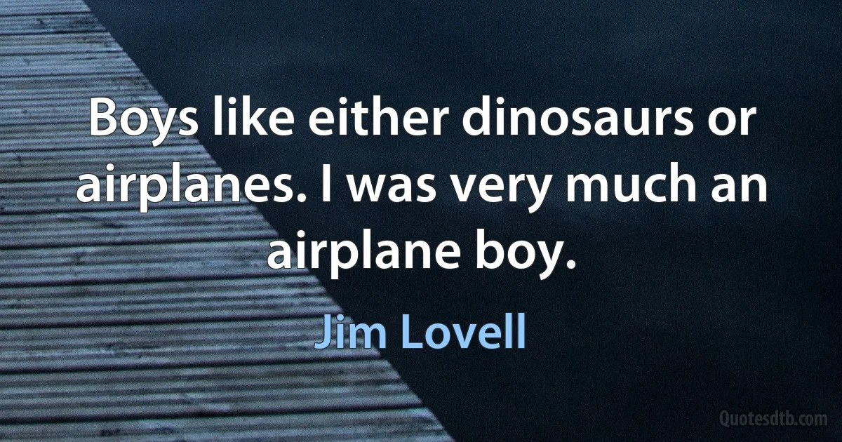 Boys like either dinosaurs or airplanes. I was very much an airplane boy. (Jim Lovell)