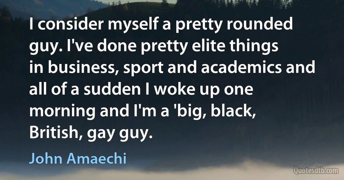 I consider myself a pretty rounded guy. I've done pretty elite things in business, sport and academics and all of a sudden I woke up one morning and I'm a 'big, black, British, gay guy. (John Amaechi)