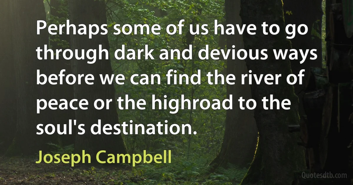 Perhaps some of us have to go through dark and devious ways before we can find the river of peace or the highroad to the soul's destination. (Joseph Campbell)