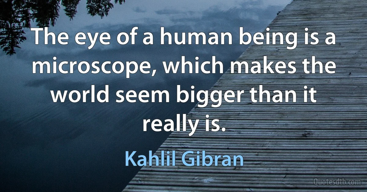 The eye of a human being is a microscope, which makes the world seem bigger than it really is. (Kahlil Gibran)