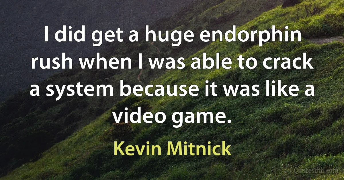 I did get a huge endorphin rush when I was able to crack a system because it was like a video game. (Kevin Mitnick)