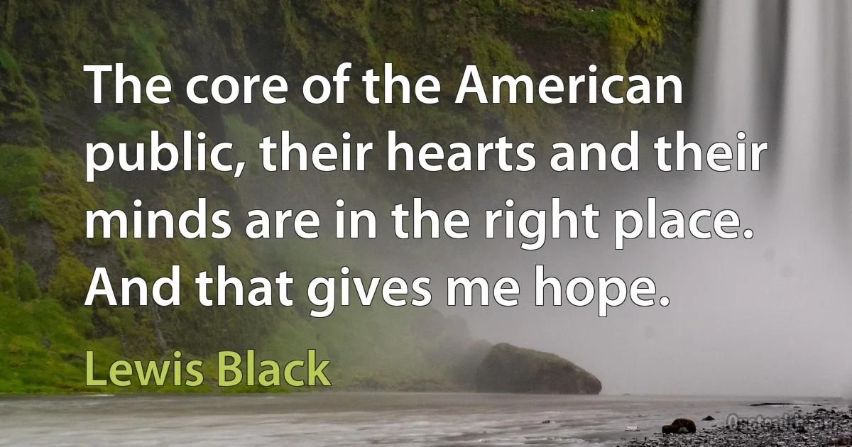 The core of the American public, their hearts and their minds are in the right place. And that gives me hope. (Lewis Black)