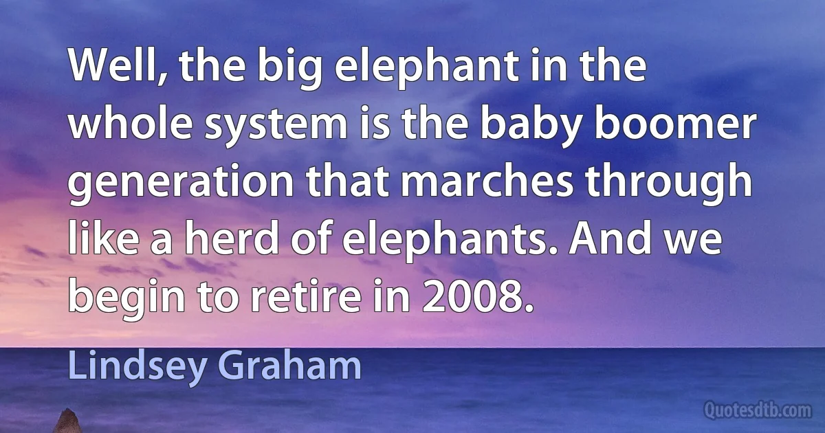 Well, the big elephant in the whole system is the baby boomer generation that marches through like a herd of elephants. And we begin to retire in 2008. (Lindsey Graham)