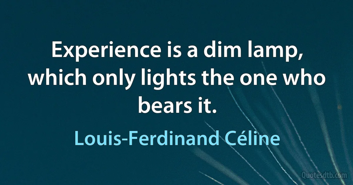 Experience is a dim lamp, which only lights the one who bears it. (Louis-Ferdinand Céline)