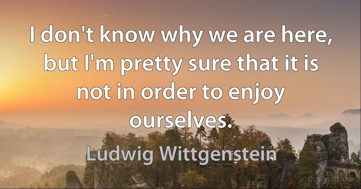 I don't know why we are here, but I'm pretty sure that it is not in order to enjoy ourselves. (Ludwig Wittgenstein)