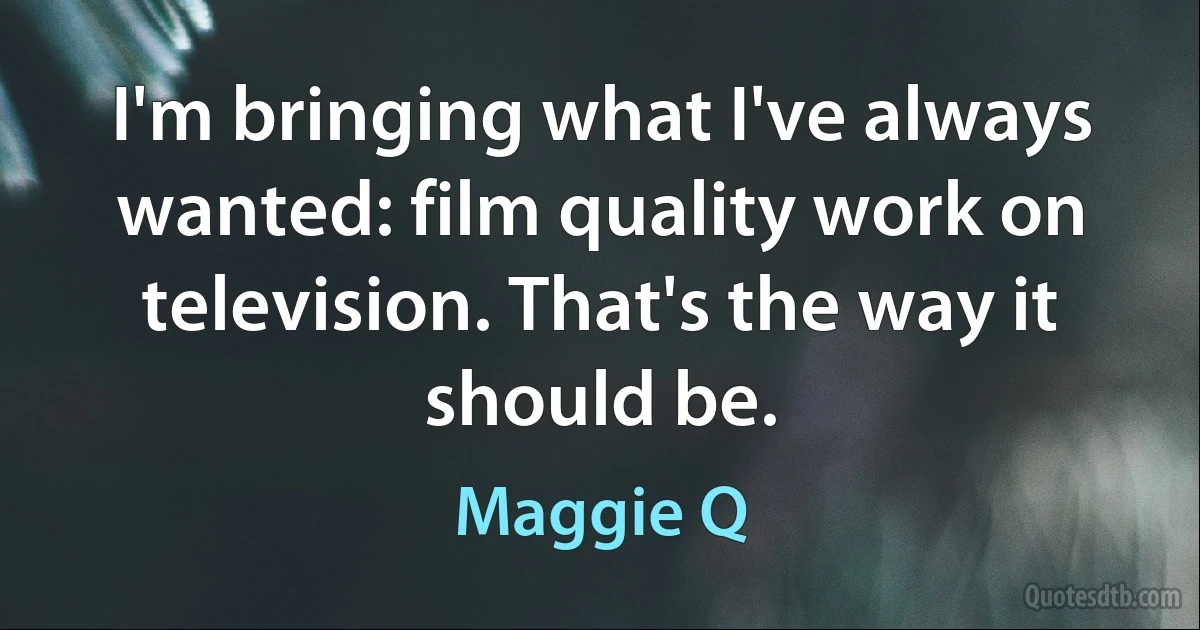 I'm bringing what I've always wanted: film quality work on television. That's the way it should be. (Maggie Q)