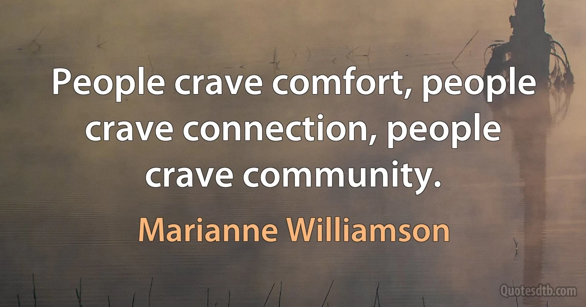 People crave comfort, people crave connection, people crave community. (Marianne Williamson)