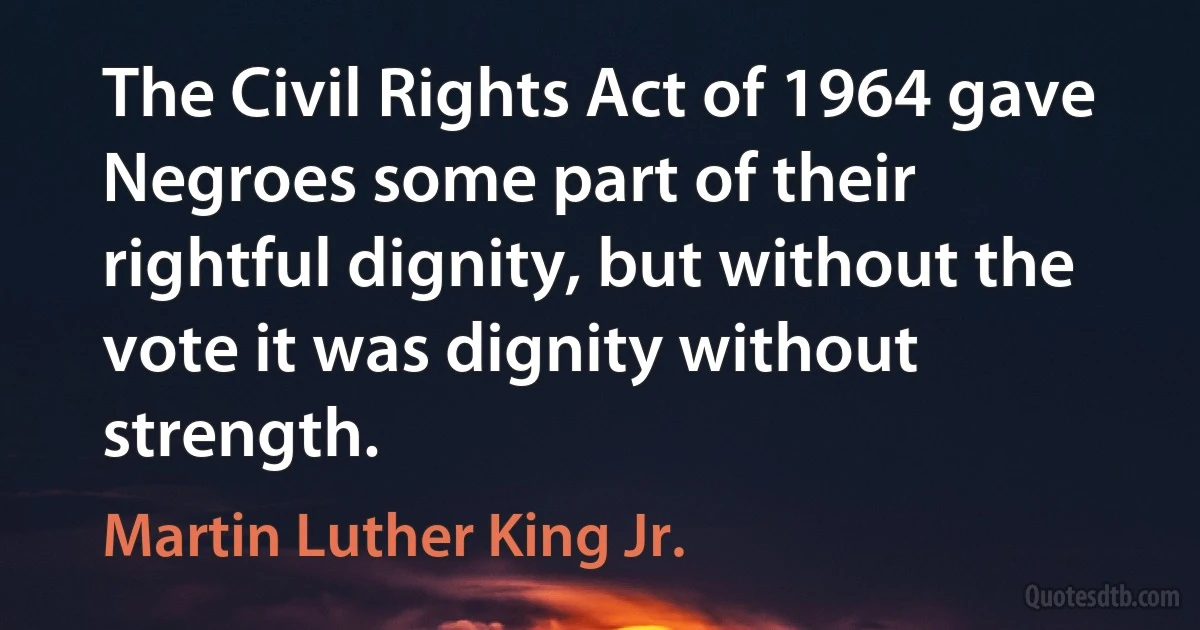 The Civil Rights Act of 1964 gave Negroes some part of their rightful dignity, but without the vote it was dignity without strength. (Martin Luther King Jr.)