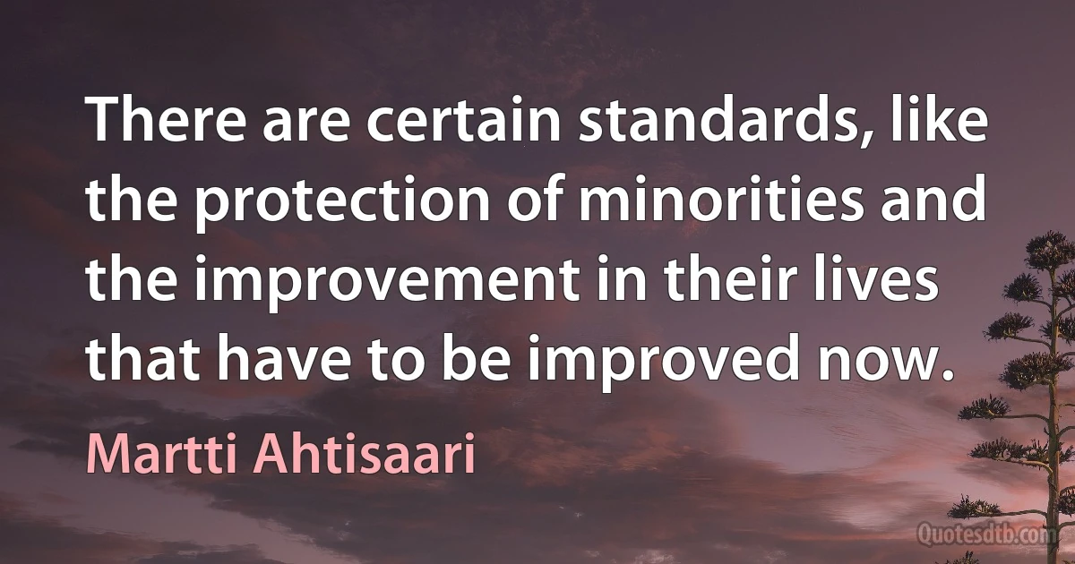 There are certain standards, like the protection of minorities and the improvement in their lives that have to be improved now. (Martti Ahtisaari)