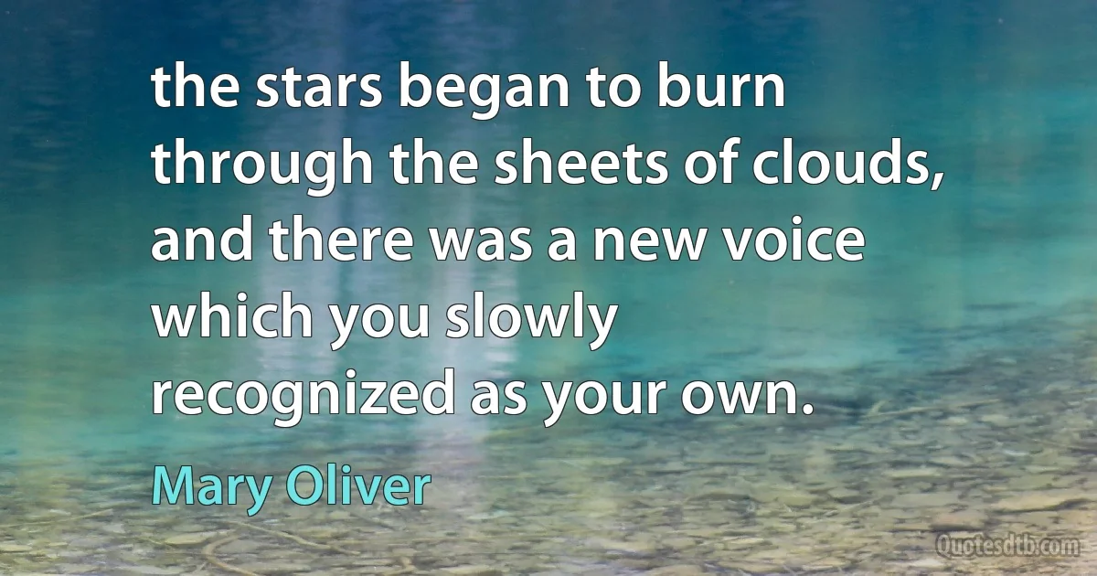 the stars began to burn
through the sheets of clouds,
and there was a new voice
which you slowly
recognized as your own. (Mary Oliver)