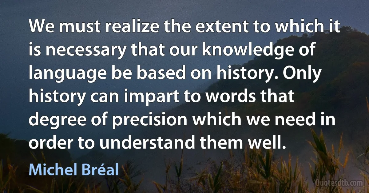 We must realize the extent to which it is necessary that our knowledge of language be based on history. Only history can impart to words that degree of precision which we need in order to understand them well. (Michel Bréal)