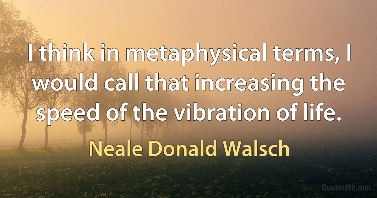 I think in metaphysical terms, I would call that increasing the speed of the vibration of life. (Neale Donald Walsch)