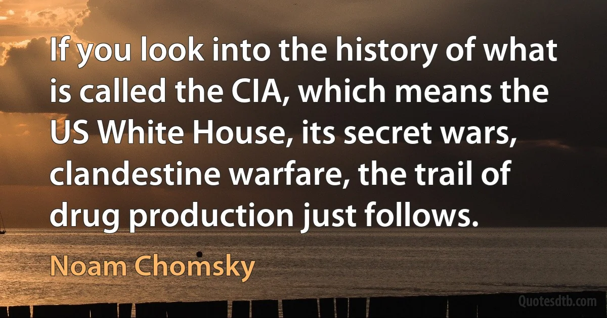 If you look into the history of what is called the CIA, which means the US White House, its secret wars, clandestine warfare, the trail of drug production just follows. (Noam Chomsky)