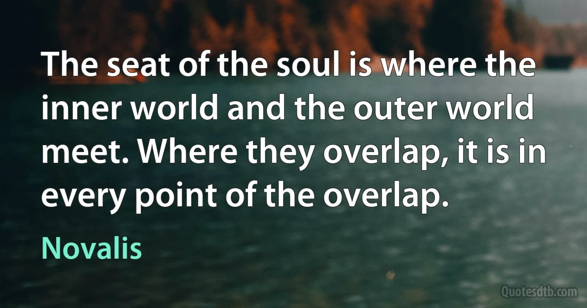 The seat of the soul is where the inner world and the outer world meet. Where they overlap, it is in every point of the overlap. (Novalis)