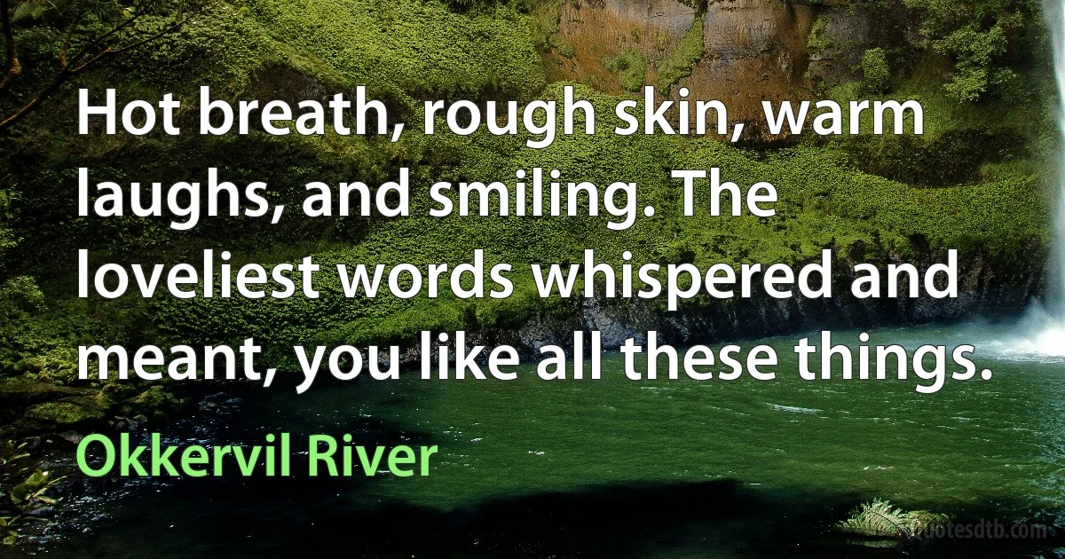 Hot breath, rough skin, warm laughs, and smiling. The loveliest words whispered and meant, you like all these things. (Okkervil River)