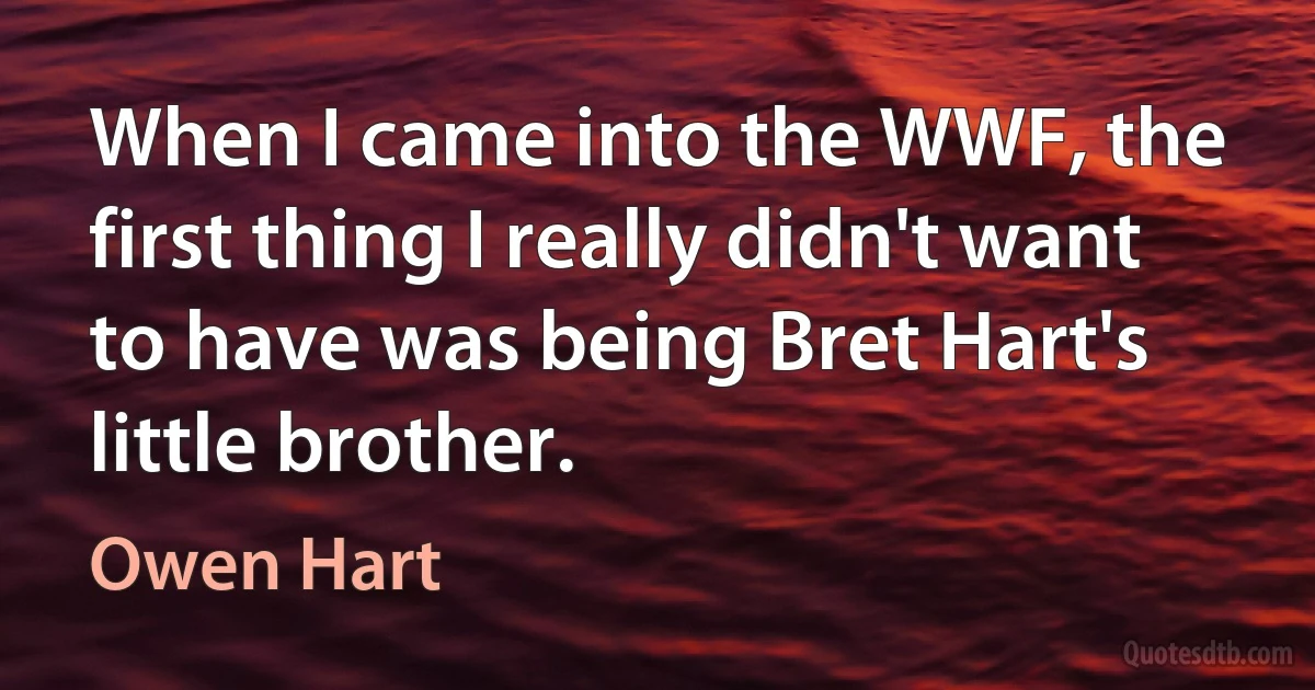 When I came into the WWF, the first thing I really didn't want to have was being Bret Hart's little brother. (Owen Hart)