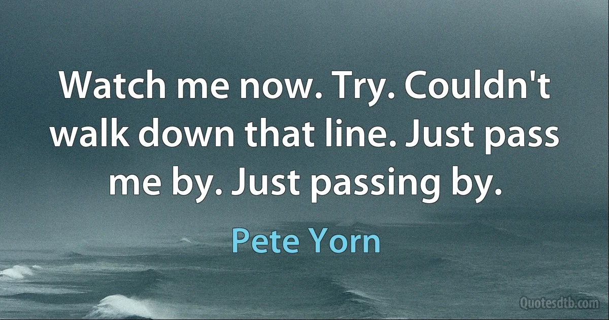 Watch me now. Try. Couldn't walk down that line. Just pass me by. Just passing by. (Pete Yorn)