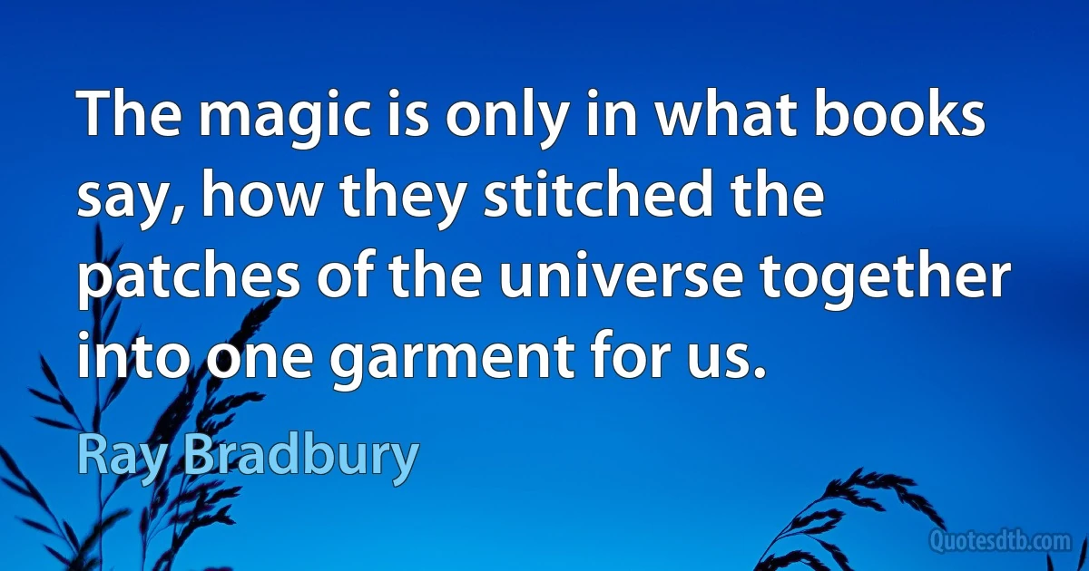 The magic is only in what books say, how they stitched the patches of the universe together into one garment for us. (Ray Bradbury)