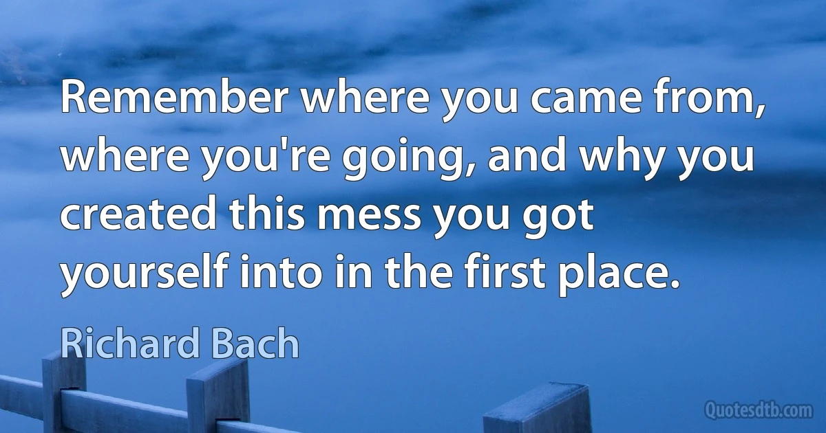 Remember where you came from, where you're going, and why you created this mess you got yourself into in the first place. (Richard Bach)