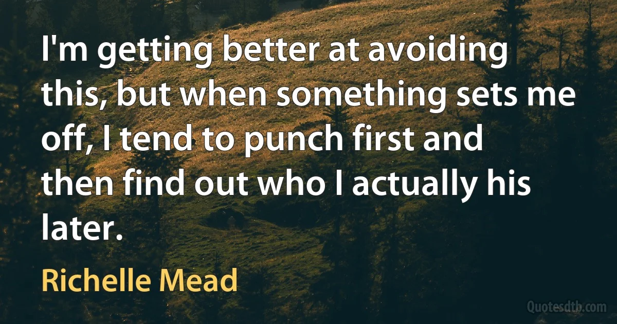 I'm getting better at avoiding this, but when something sets me off, I tend to punch first and then find out who I actually his later. (Richelle Mead)