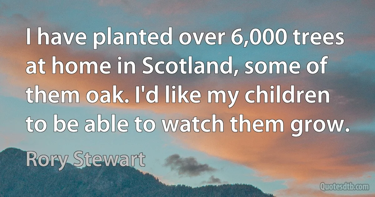 I have planted over 6,000 trees at home in Scotland, some of them oak. I'd like my children to be able to watch them grow. (Rory Stewart)