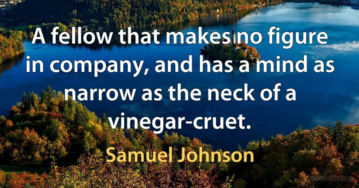 A fellow that makes no figure in company, and has a mind as narrow as the neck of a vinegar-cruet. (Samuel Johnson)