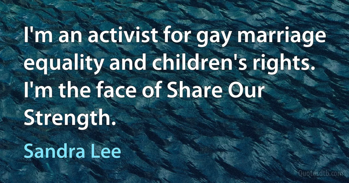 I'm an activist for gay marriage equality and children's rights. I'm the face of Share Our Strength. (Sandra Lee)