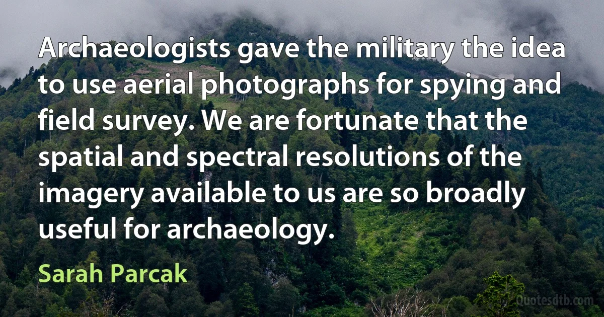 Archaeologists gave the military the idea to use aerial photographs for spying and field survey. We are fortunate that the spatial and spectral resolutions of the imagery available to us are so broadly useful for archaeology. (Sarah Parcak)