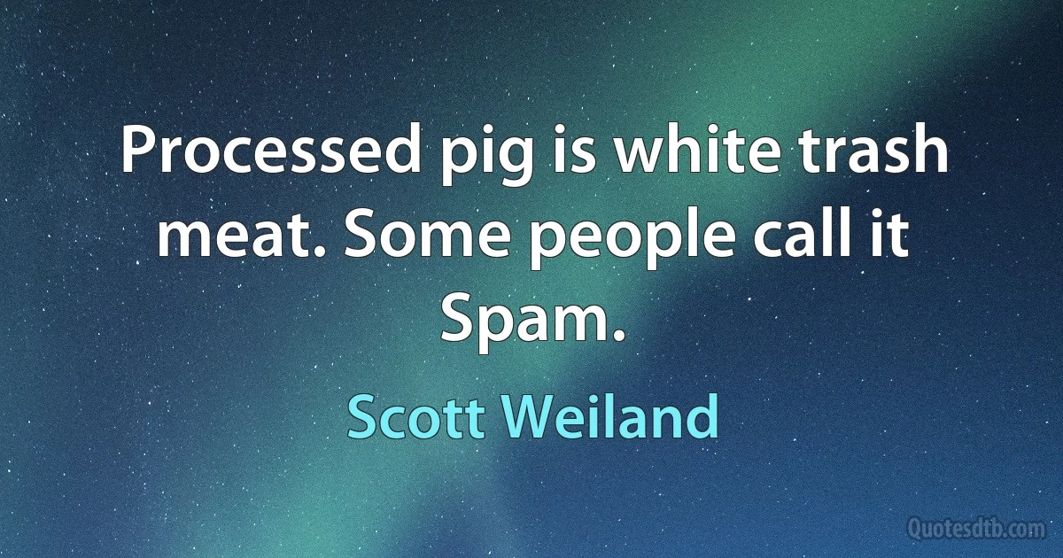 Processed pig is white trash meat. Some people call it Spam. (Scott Weiland)