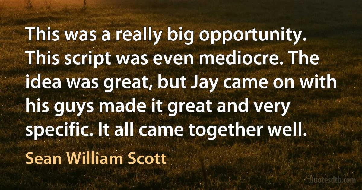 This was a really big opportunity. This script was even mediocre. The idea was great, but Jay came on with his guys made it great and very specific. It all came together well. (Sean William Scott)