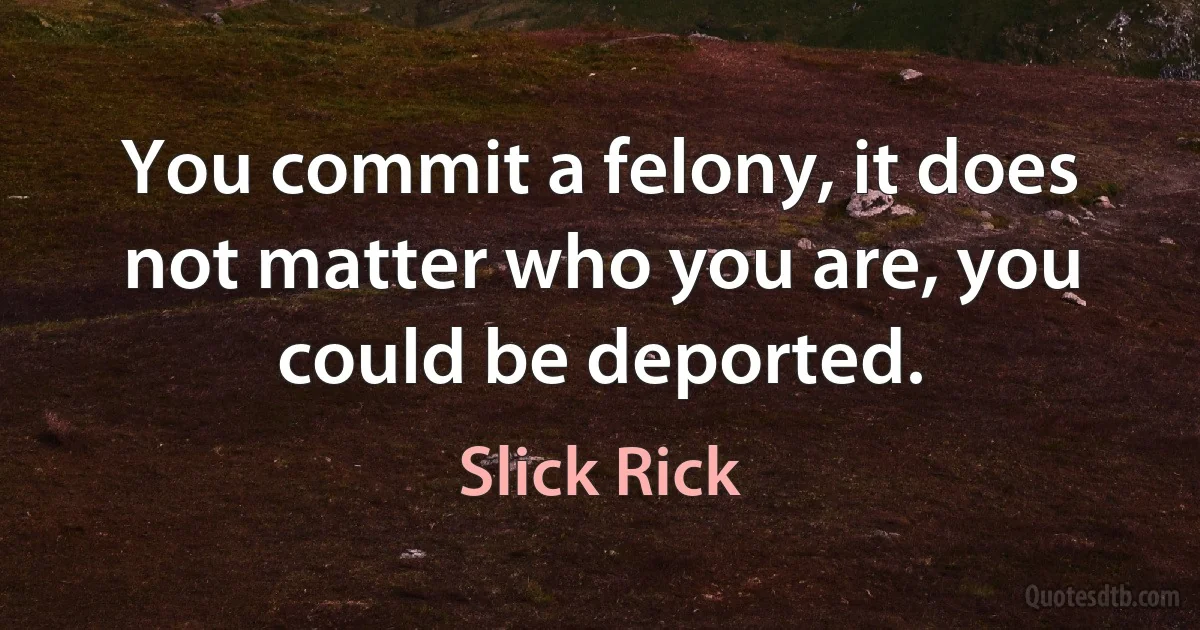 You commit a felony, it does not matter who you are, you could be deported. (Slick Rick)