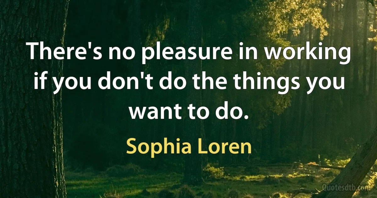 There's no pleasure in working if you don't do the things you want to do. (Sophia Loren)