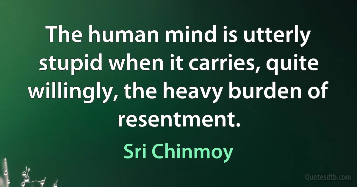 The human mind is utterly stupid when it carries, quite willingly, the heavy burden of resentment. (Sri Chinmoy)