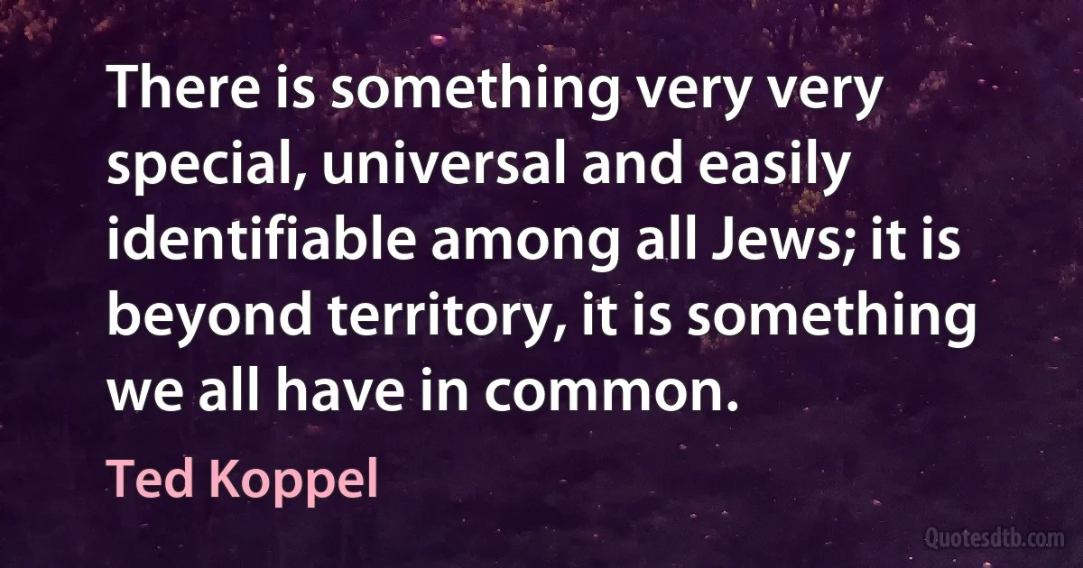 There is something very very special, universal and easily identifiable among all Jews; it is beyond territory, it is something we all have in common. (Ted Koppel)