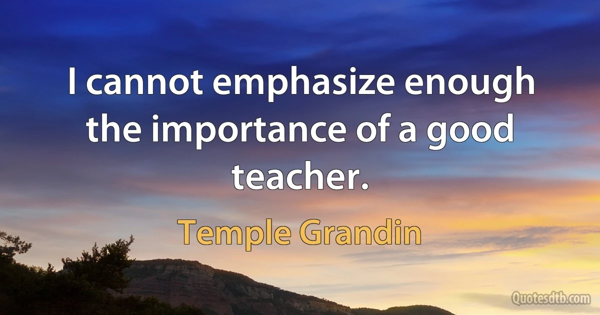 I cannot emphasize enough the importance of a good teacher. (Temple Grandin)