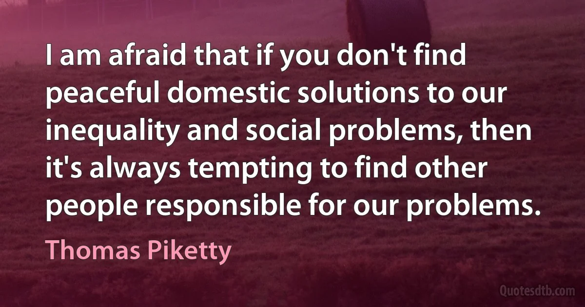 I am afraid that if you don't find peaceful domestic solutions to our inequality and social problems, then it's always tempting to find other people responsible for our problems. (Thomas Piketty)