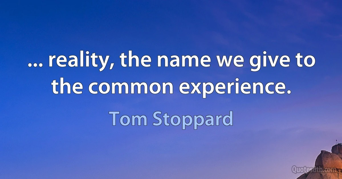 ... reality, the name we give to the common experience. (Tom Stoppard)