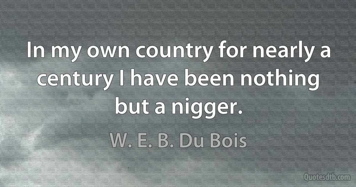 In my own country for nearly a century I have been nothing but a nigger. (W. E. B. Du Bois)